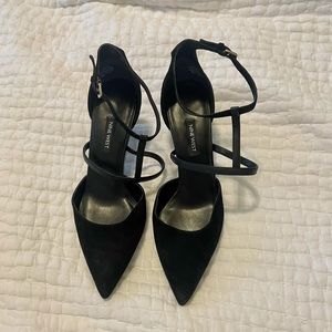 Nine West Black Sasha Pump Heels (suede with black leather straps)